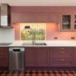 Earth Red & Antique Rose cabinetry, checkerboard floor in Harbury bespoke kitchen